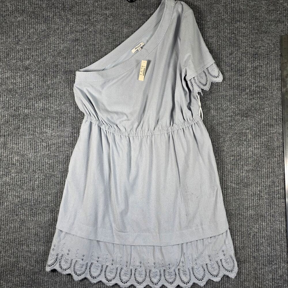 NWT Madewell Blue One Shoulder Eyelet Trim Mini Dress Women 14